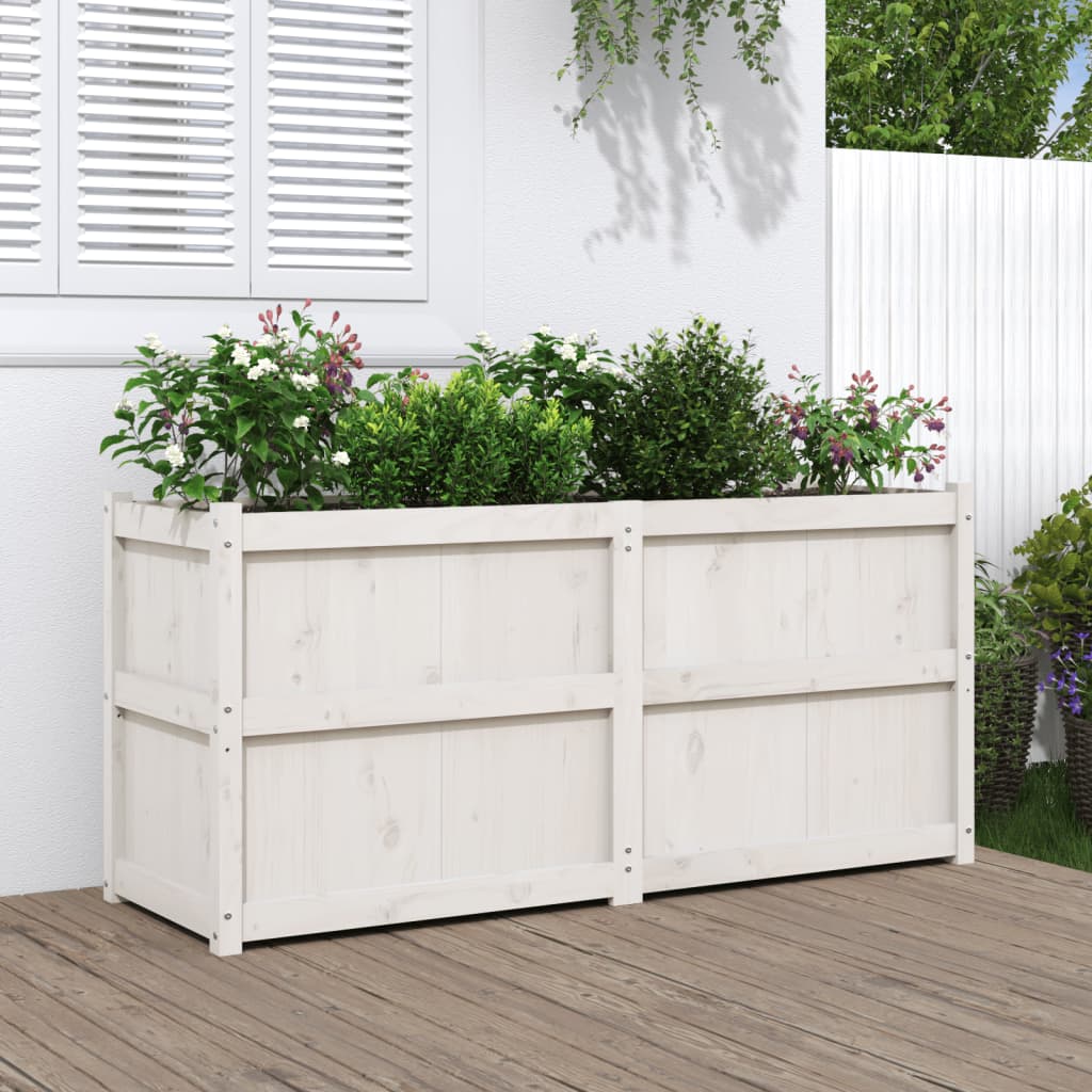 vidaXL Jardinera de madera maciza de pino blanca 150x50x70 cm