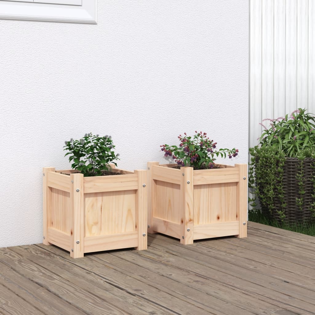 vidaXL Jardineras de exterior 2 unidades madera maciza de pino