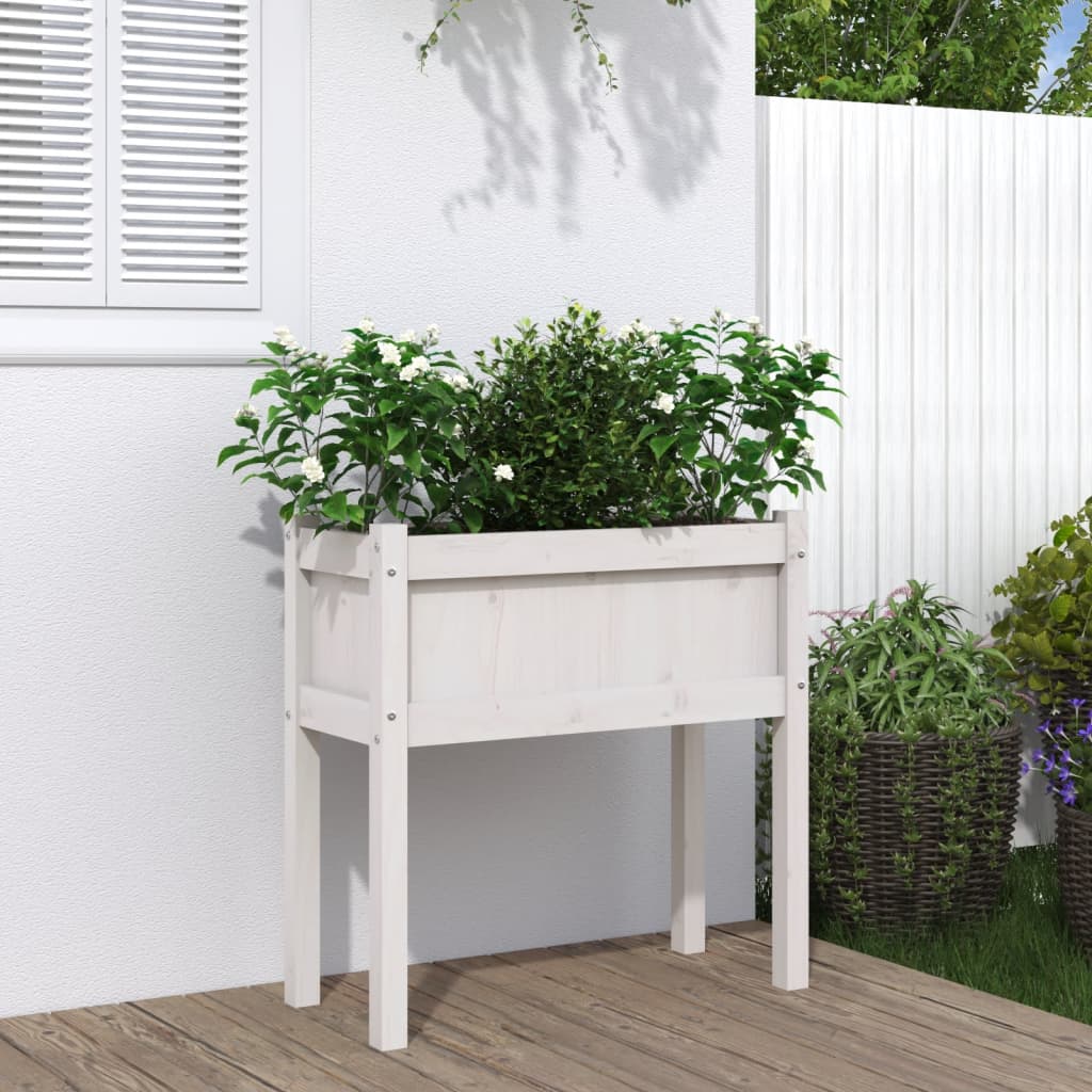 vidaXL Jardinera con patas madera maciza de pino blanco 70x31x70 cm