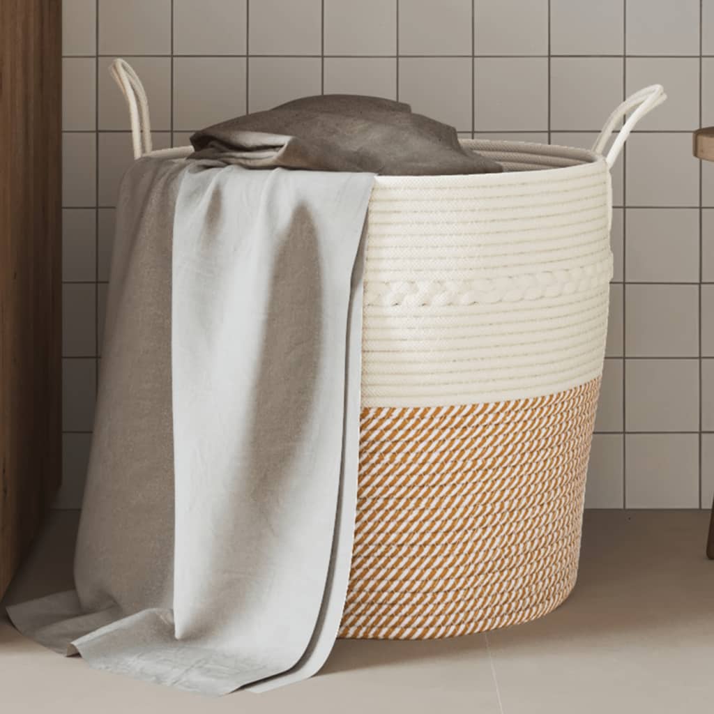 vidaXL Cesta de almacenaje algodón marrón y blanco Ø43x38 cm