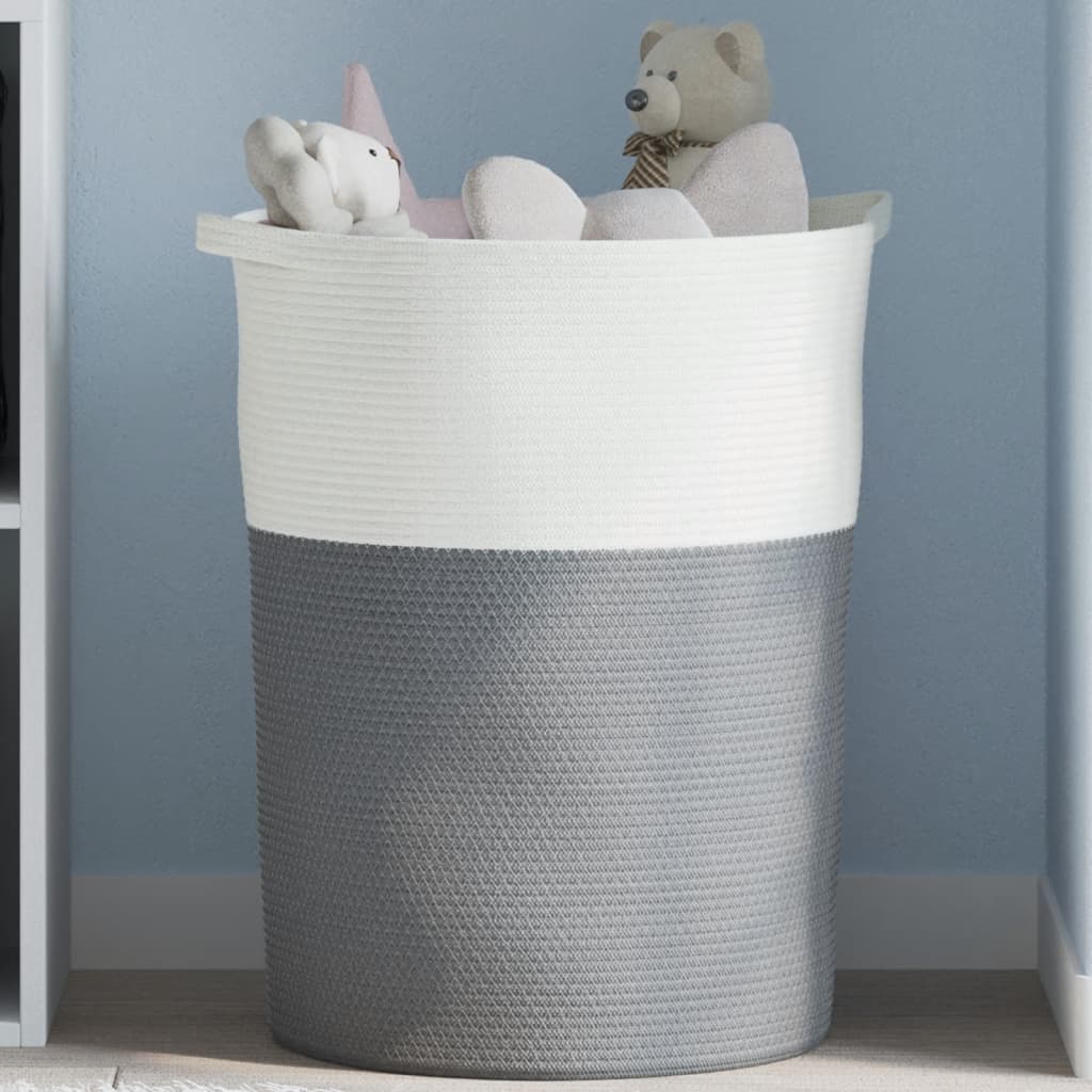 vidaXL Cesta de almacenaje algodón gris y blanco Ø49x65 cm