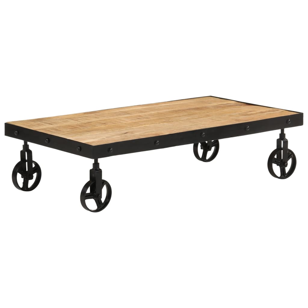 vidaXL Mesa de centro con ruedas madera maciza de mango 100x55x26 cm