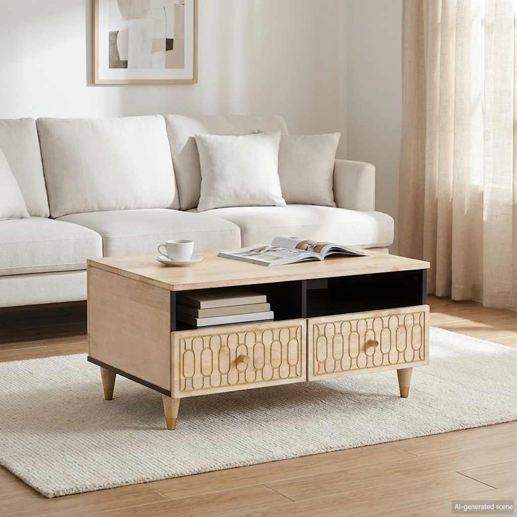 vidaXL Mesa de centro de madera maciza mango 80x54x40 cm
