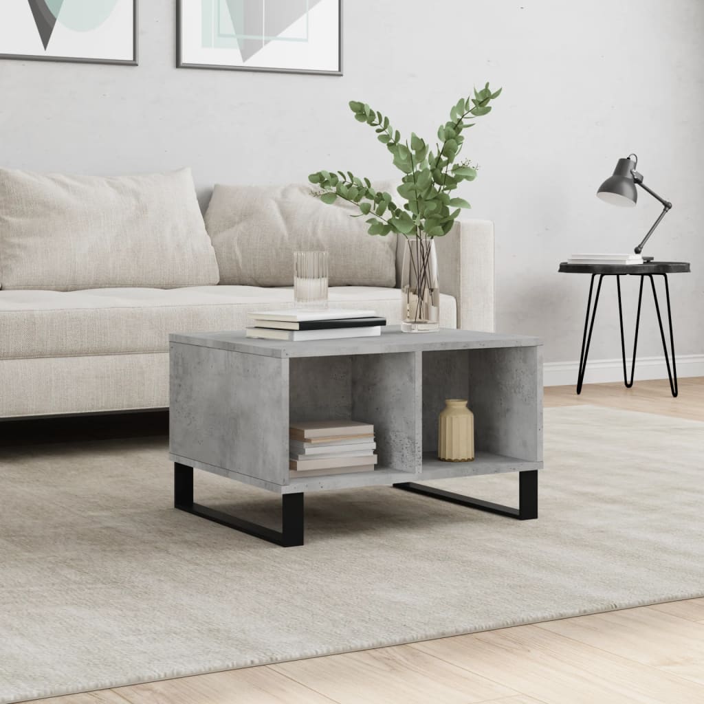 vidaXL Mesa de centro madera contrachapada gris hormigón 60x50x36,5 cm
