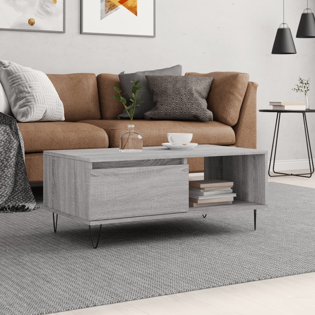 vidaXL Mesa de centro madera contrachapada gris Sonoma 90x50x36,5 cm
