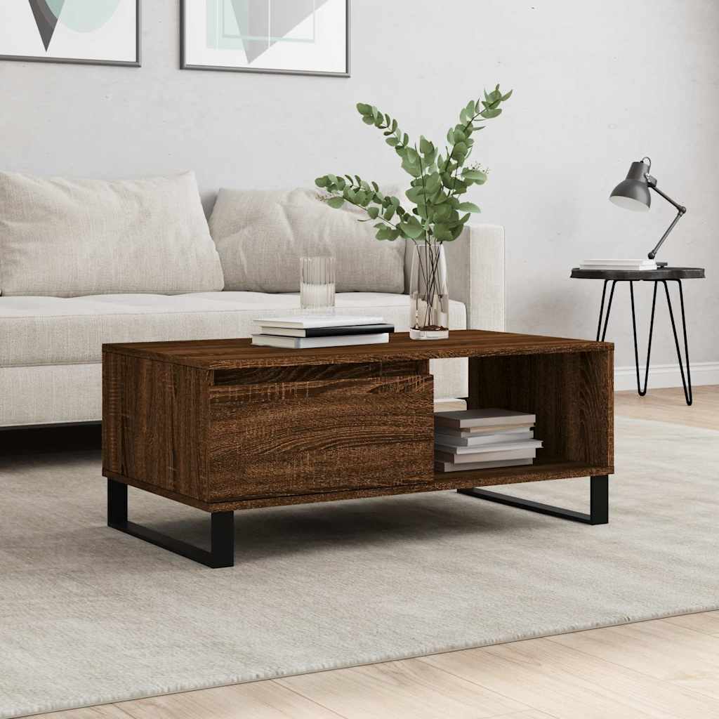 vidaXL Mesa de centro madera contrachapada marrón roble 90x50x36,5 cm
