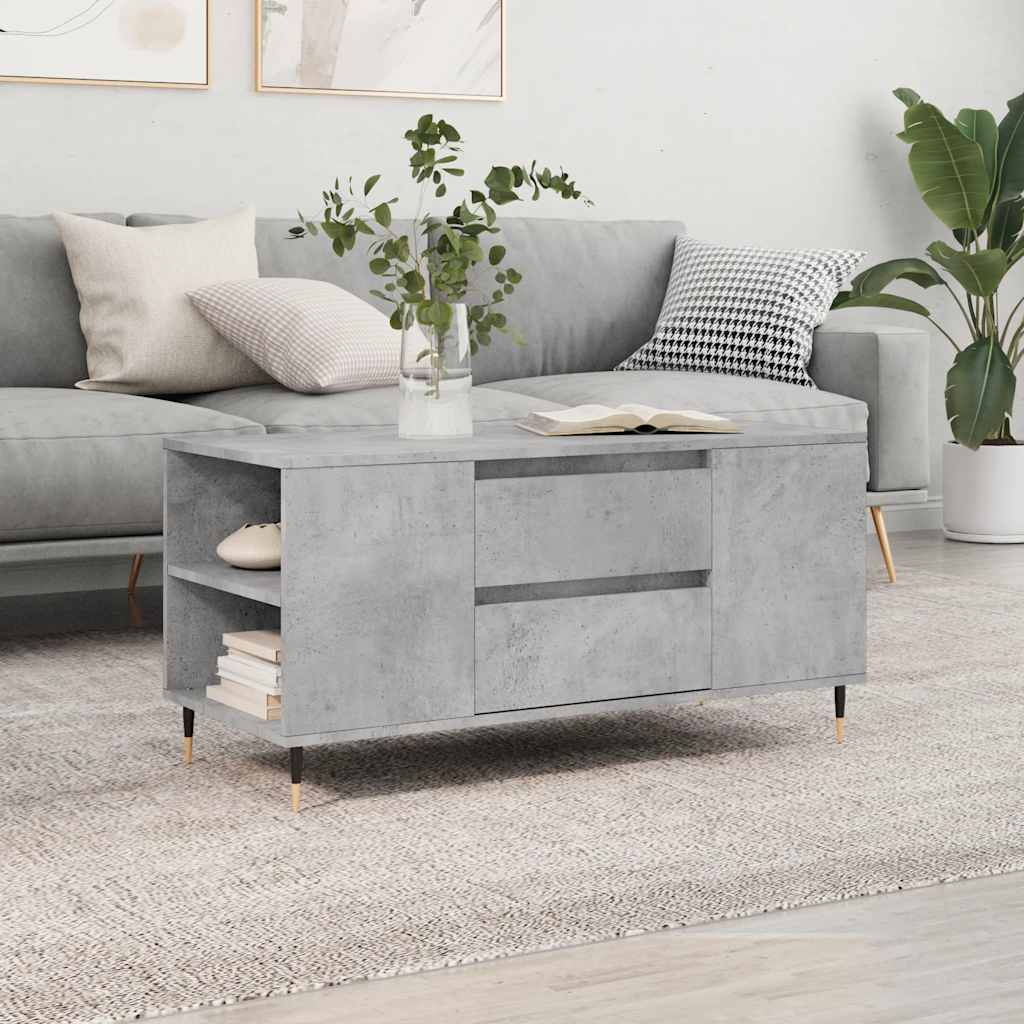 vidaXL Mesa de centro madera ingeniería gris hormigón 102x44,5x50 cm