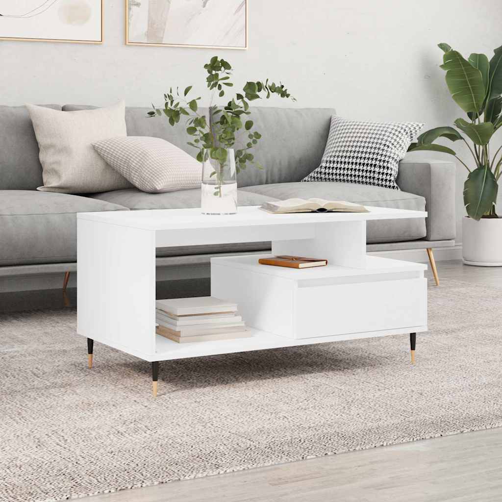 vidaXL Mesa de centro madera contrachapada blanca 90x49x45 cm