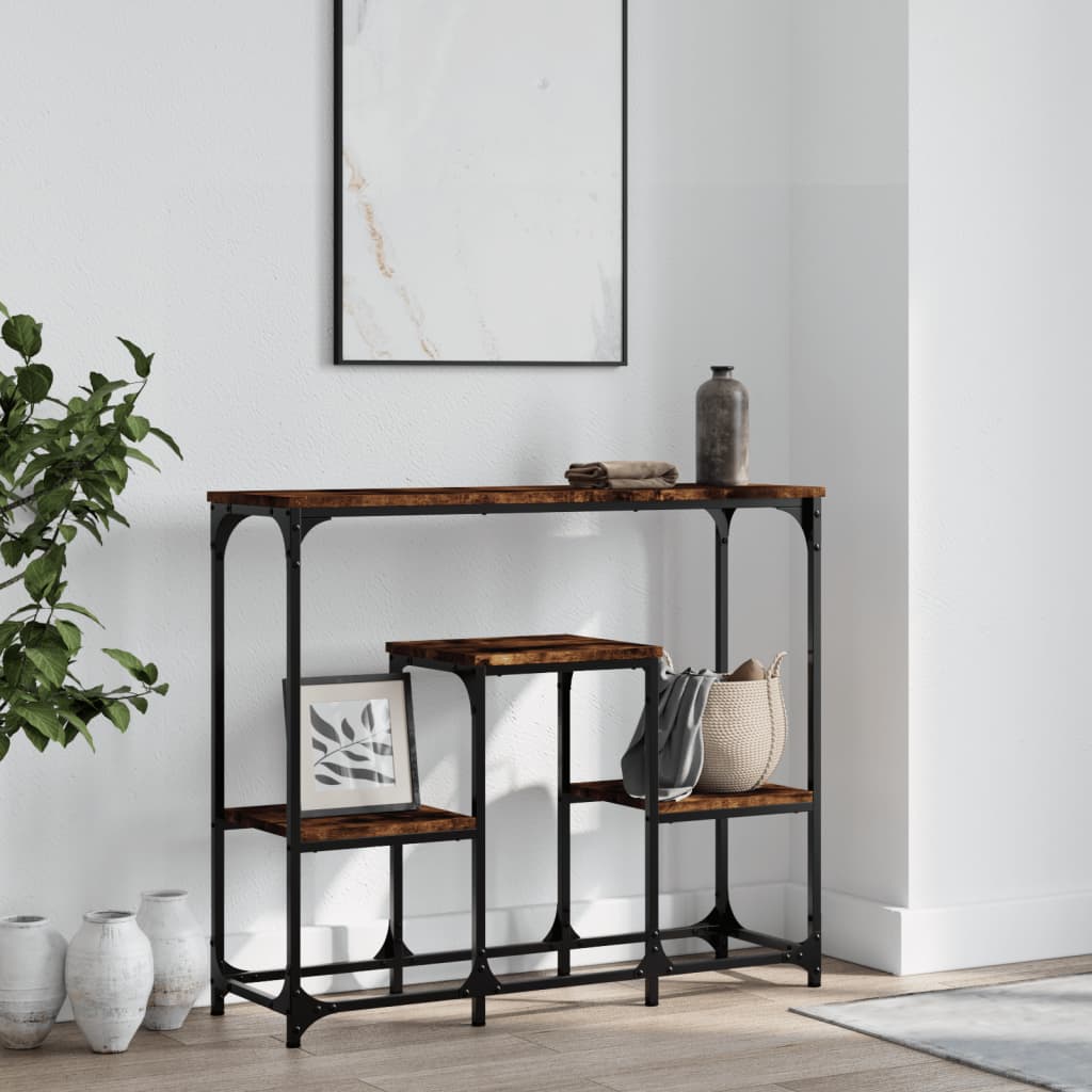 vidaXL Mesa consola madera de ingeniería roble ahumado 89,5x28x76 cm