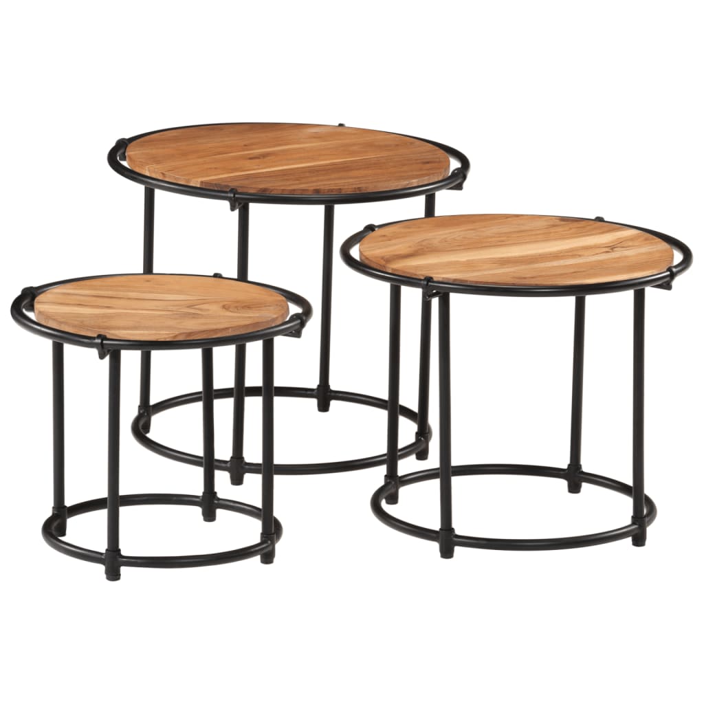 vidaXL Mesas apilables 3 piezas madera maciza de acacia