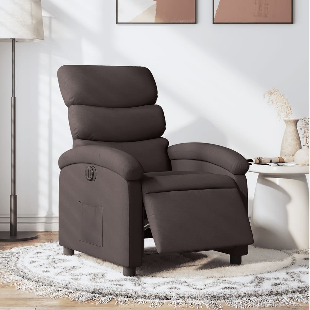 vidaXL Sillón reclinable eléctrico tela marrón oscuro