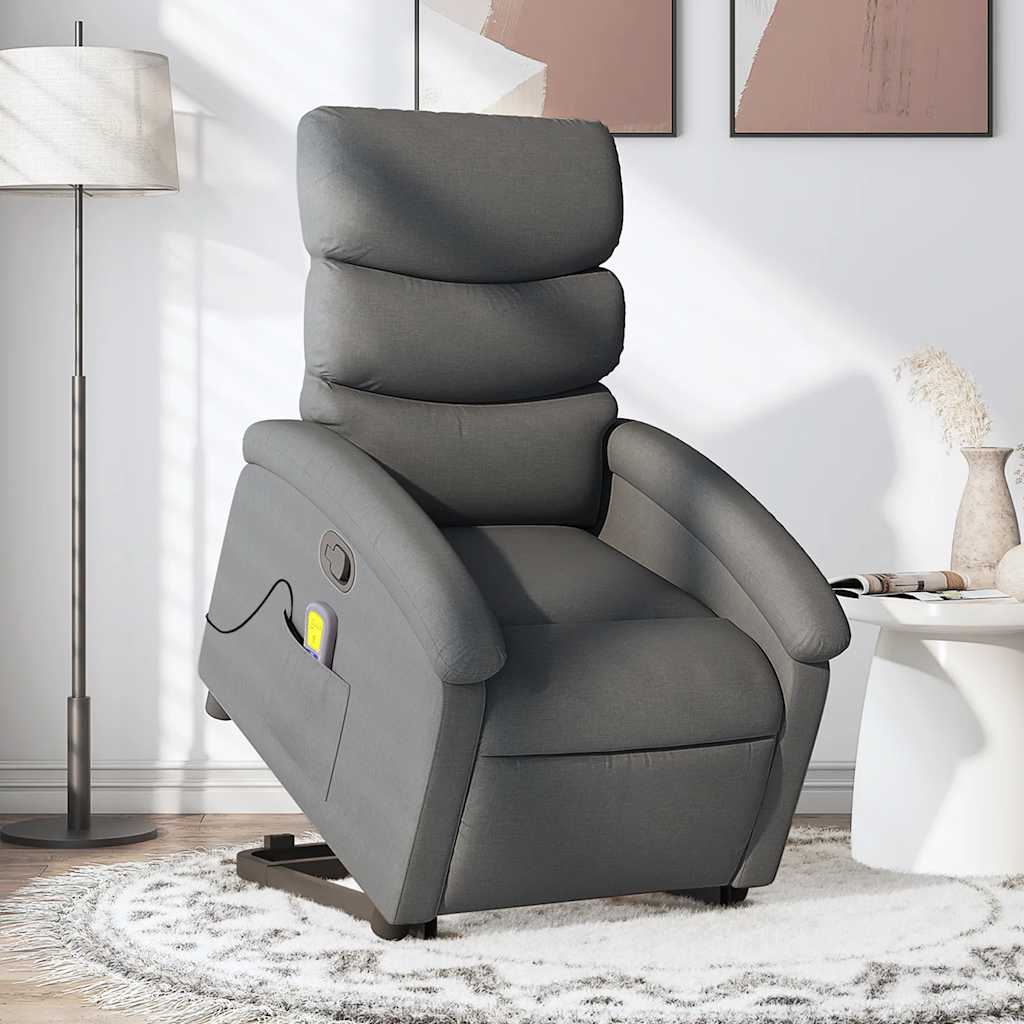 vidaXL Silla de masaje reclinable de pie de tela gris oscuro