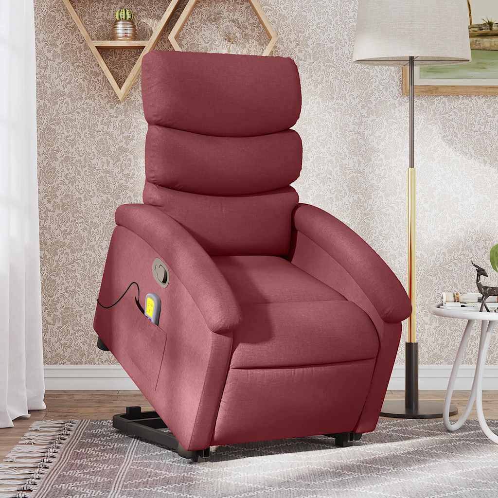 vidaXL Sillón reclinable de masaje elevable tela rojo tinto
