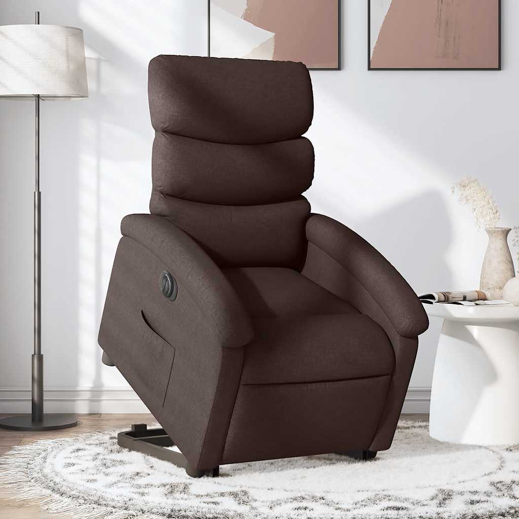 vidaXL Sillón eléctrico reclinable elevable de tela marrón oscuro