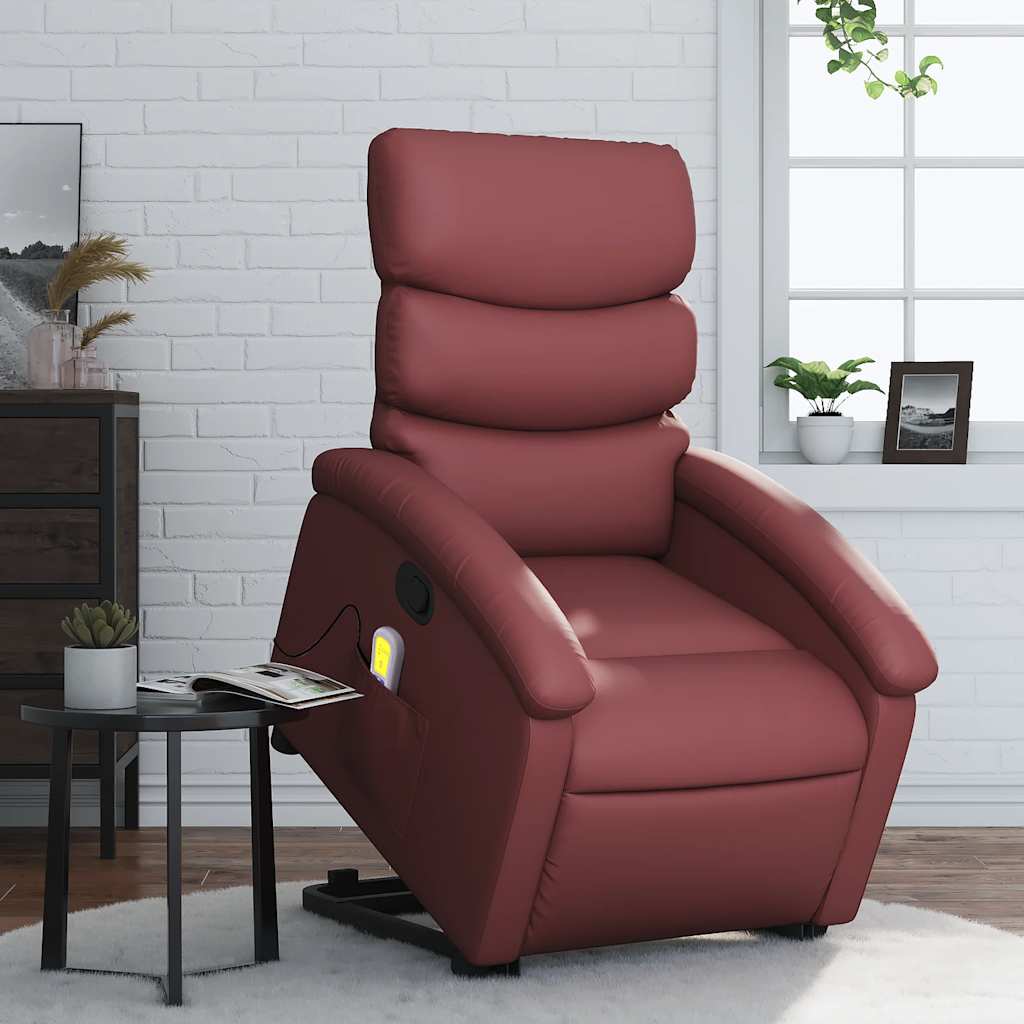 vidaXL Sillón reclinable de masaje de pie cuero artificial rojo tinto