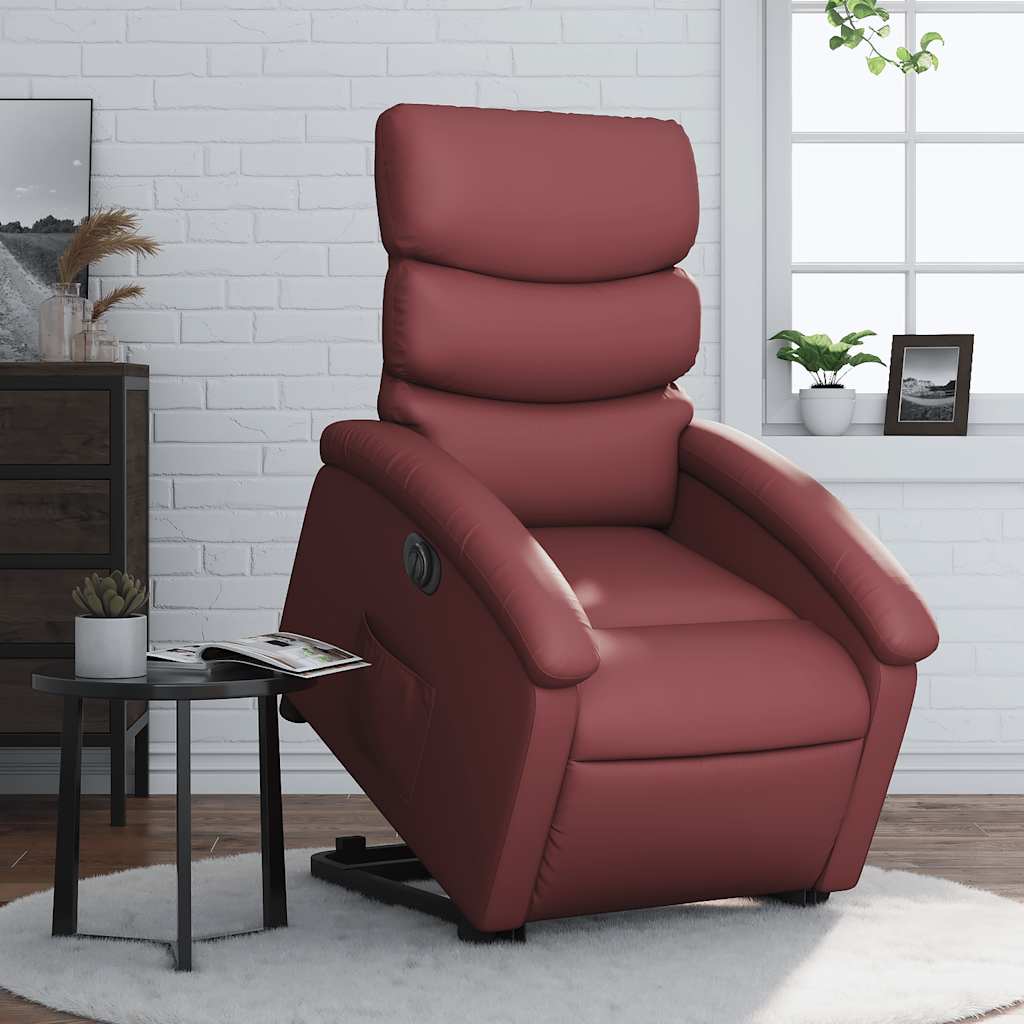 vidaXL Sillón elevable eléctrico cuero artificial rojo tinto