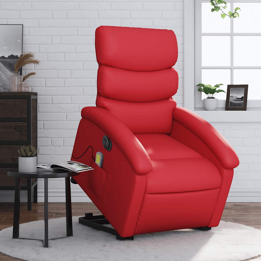 vidaXL Sillón de majaje elevable eléctrico cuero artificial rojo