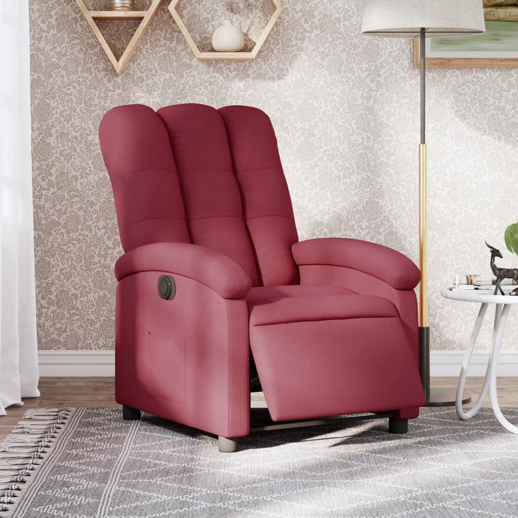 vidaXL Sillón reclinable eléctrico tela rojo tinto