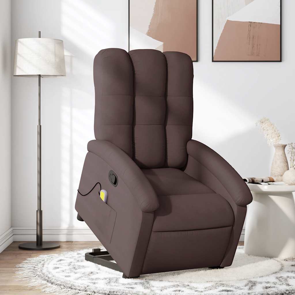 vidaXL Silla de masaje reclinable de pie de tela marrón oscuro