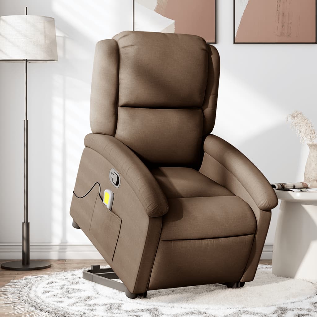 vidaXL Silla de masaje reclinable de pie de tela marrón
