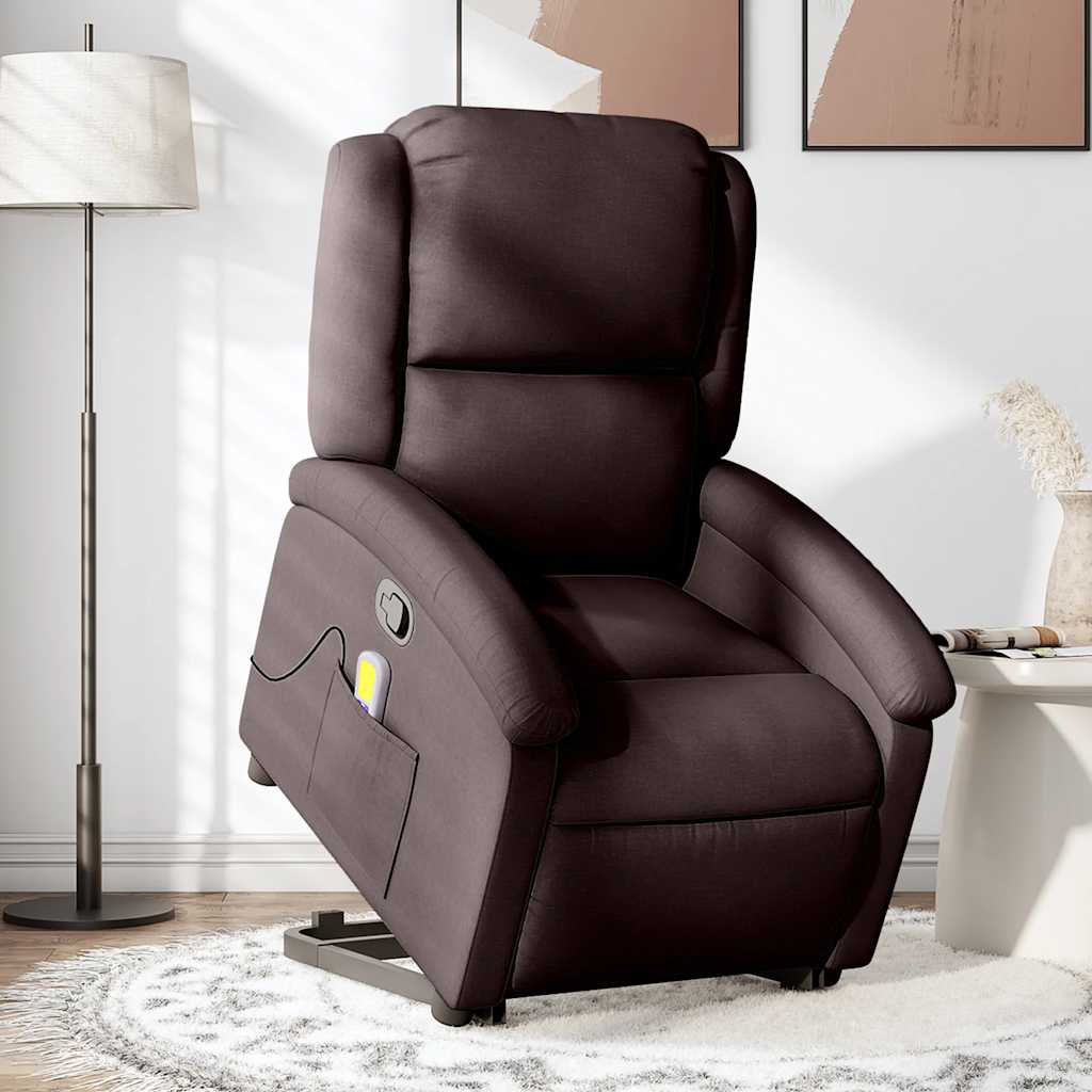 vidaXL Silla de masaje reclinable de pie de tela marrón oscuro