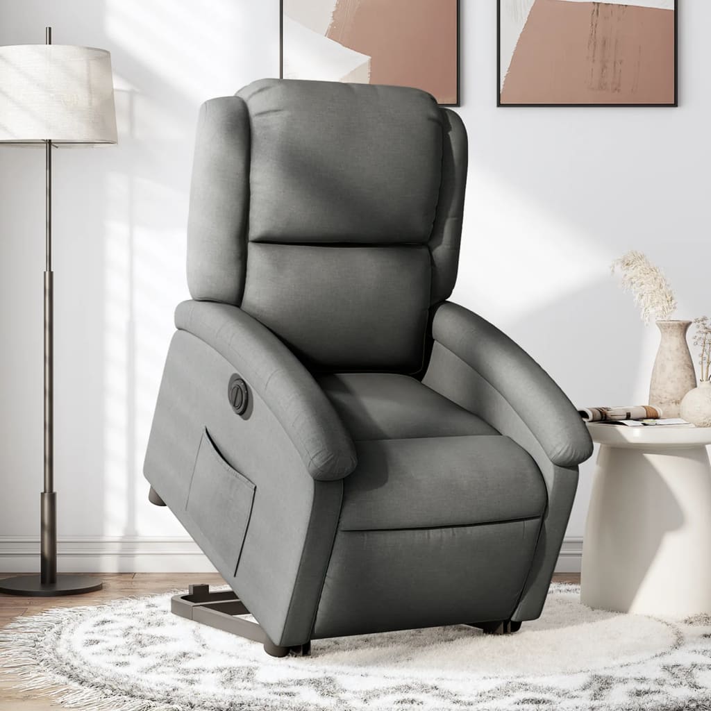 vidaXL Sillón eléctrico reclinable elevable de tela gris oscuro