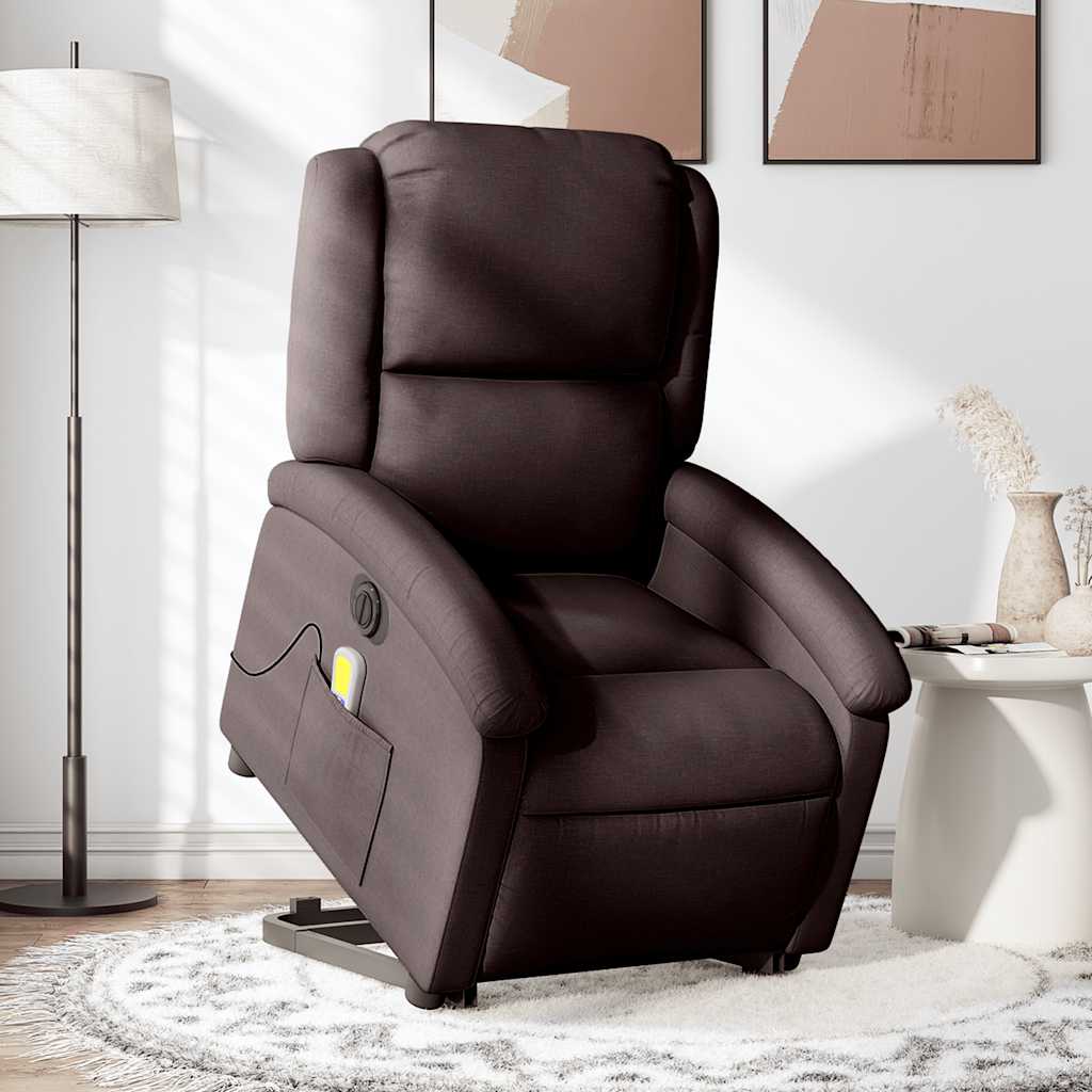 vidaXL Sillón masaje eléctrico reclinable elevable tela marrón oscuro