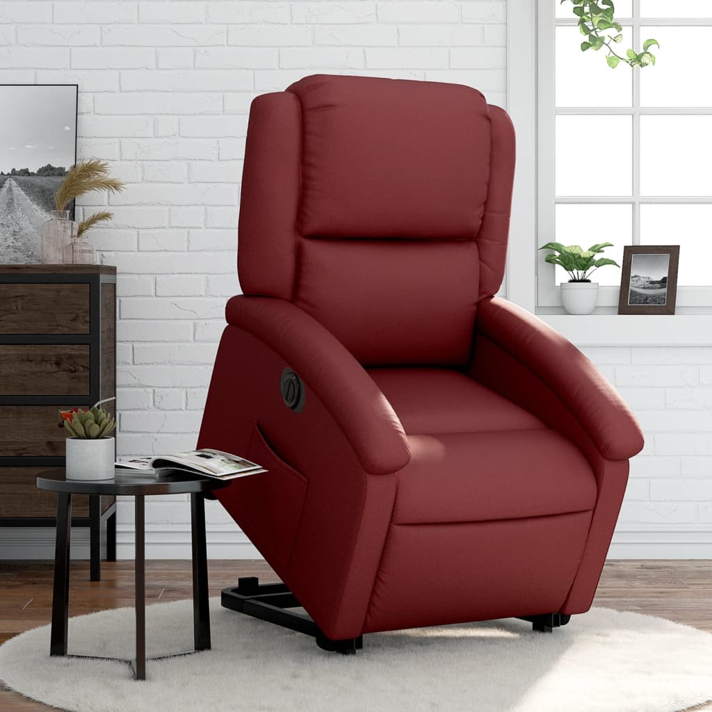 vidaXL Sillón elevable eléctrico cuero artificial rojo tinto