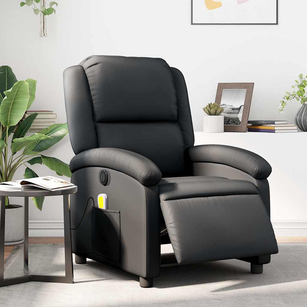 vidaXL Sillón reclinable de masaje eléctrico cuero auténtico negro
