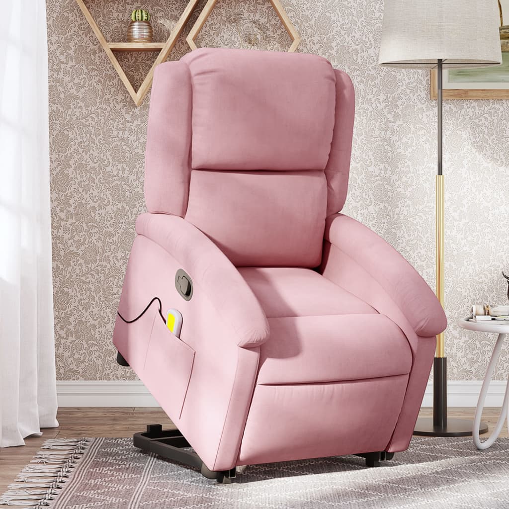 vidaXL Sillón reclinable de masaje elevable terciopelo rosa