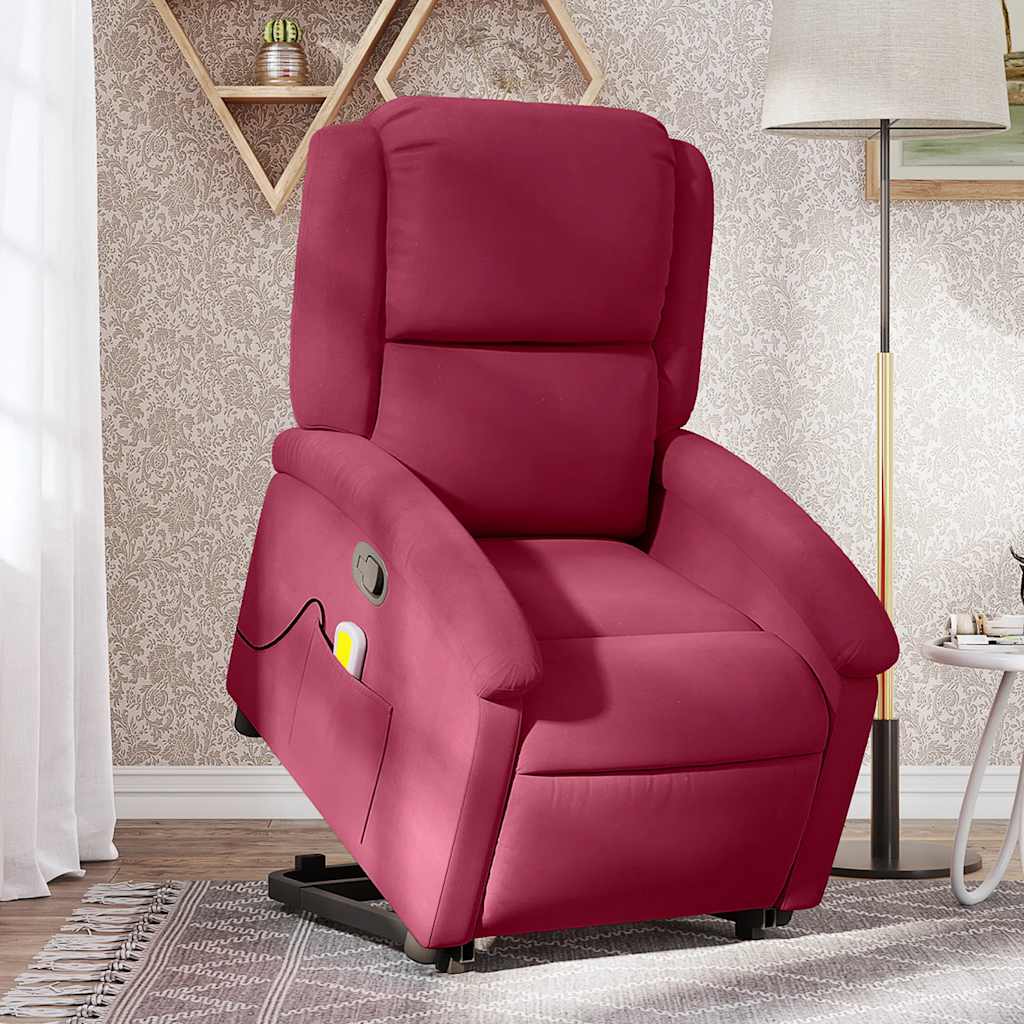 vidaXL Sillón reclinable de masaje elevable terciopelo rojo tinto