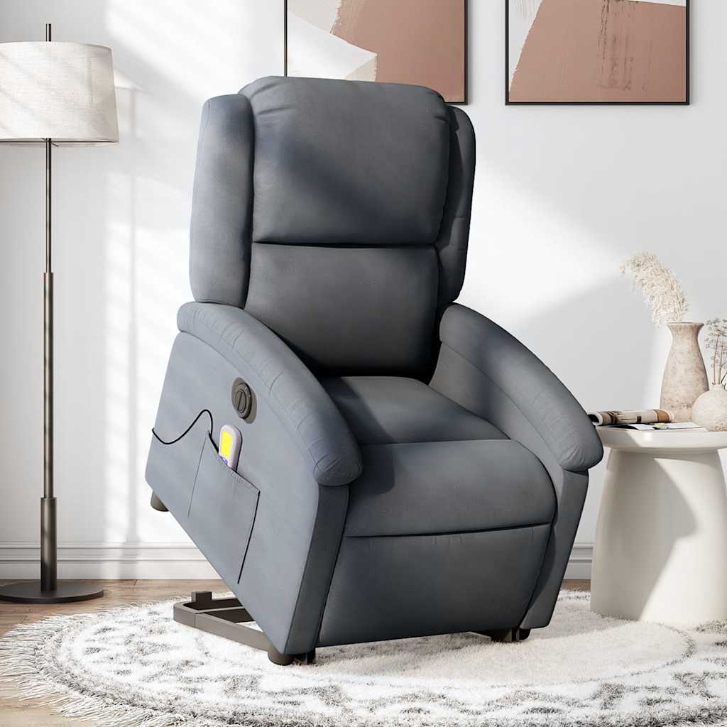 vidaXL Sillón de masaje reclinable elevable terciopelo gris oscuro