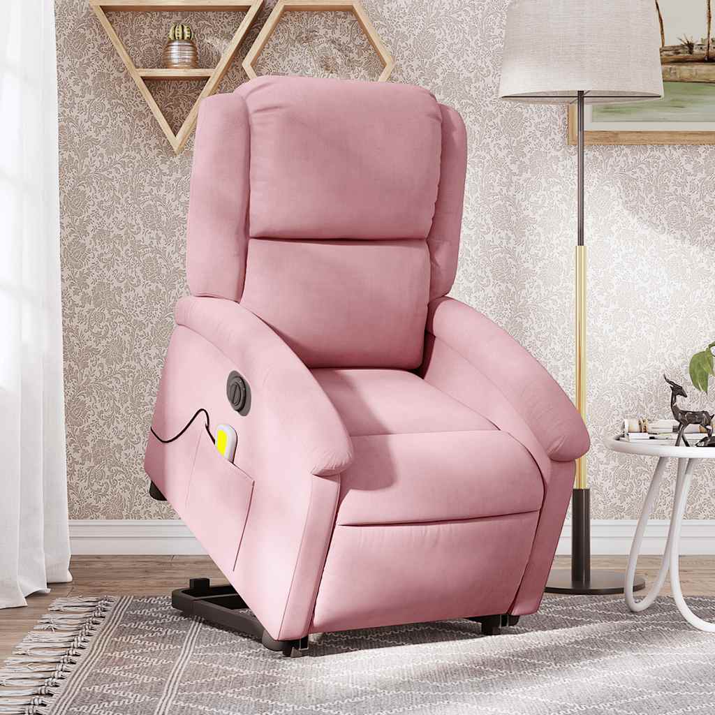 vidaXL Sillón de masaje reclinable elevable terciopelo rosa