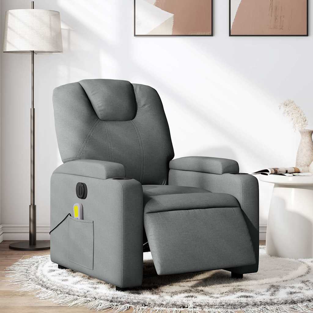 vidaXL Sillón reclinable de masaje eléctrico tela gris oscuro