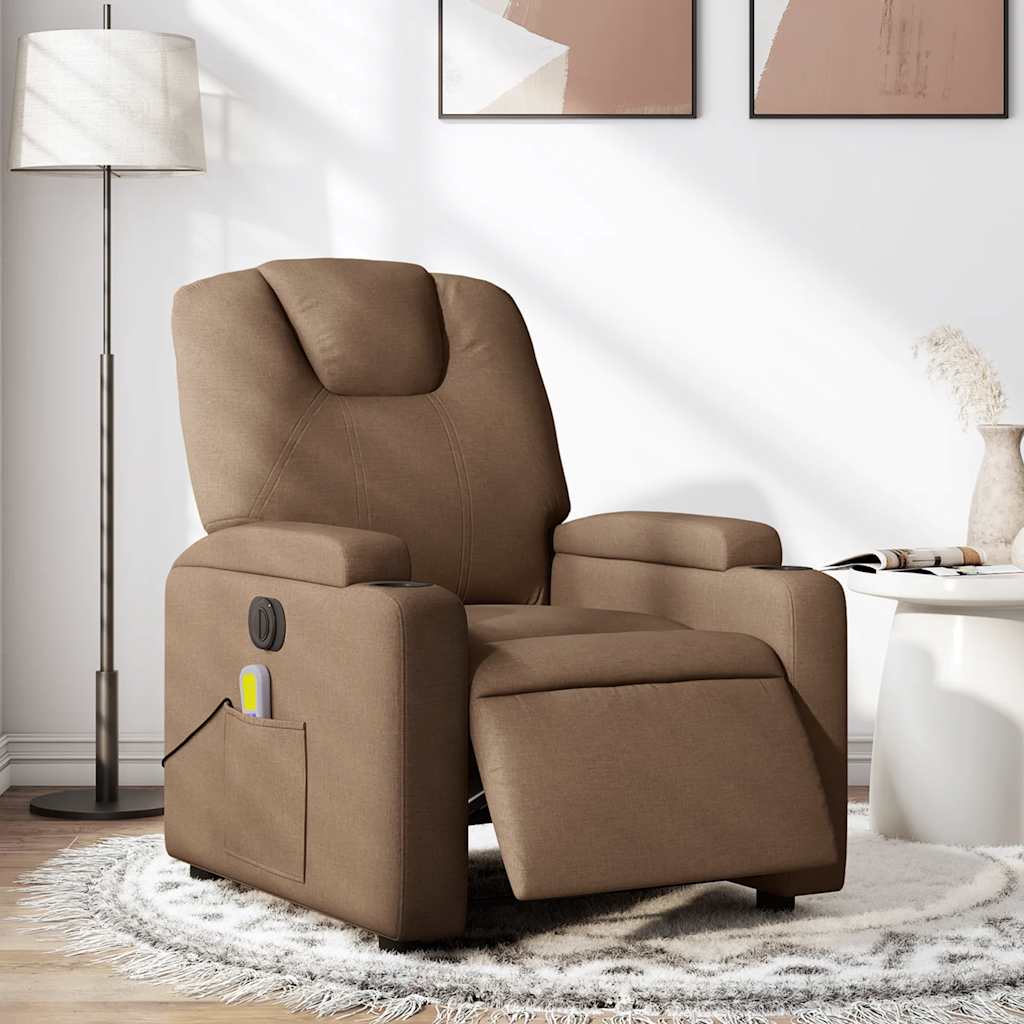 vidaXL Sillón reclinable de masaje eléctrico tela marrón