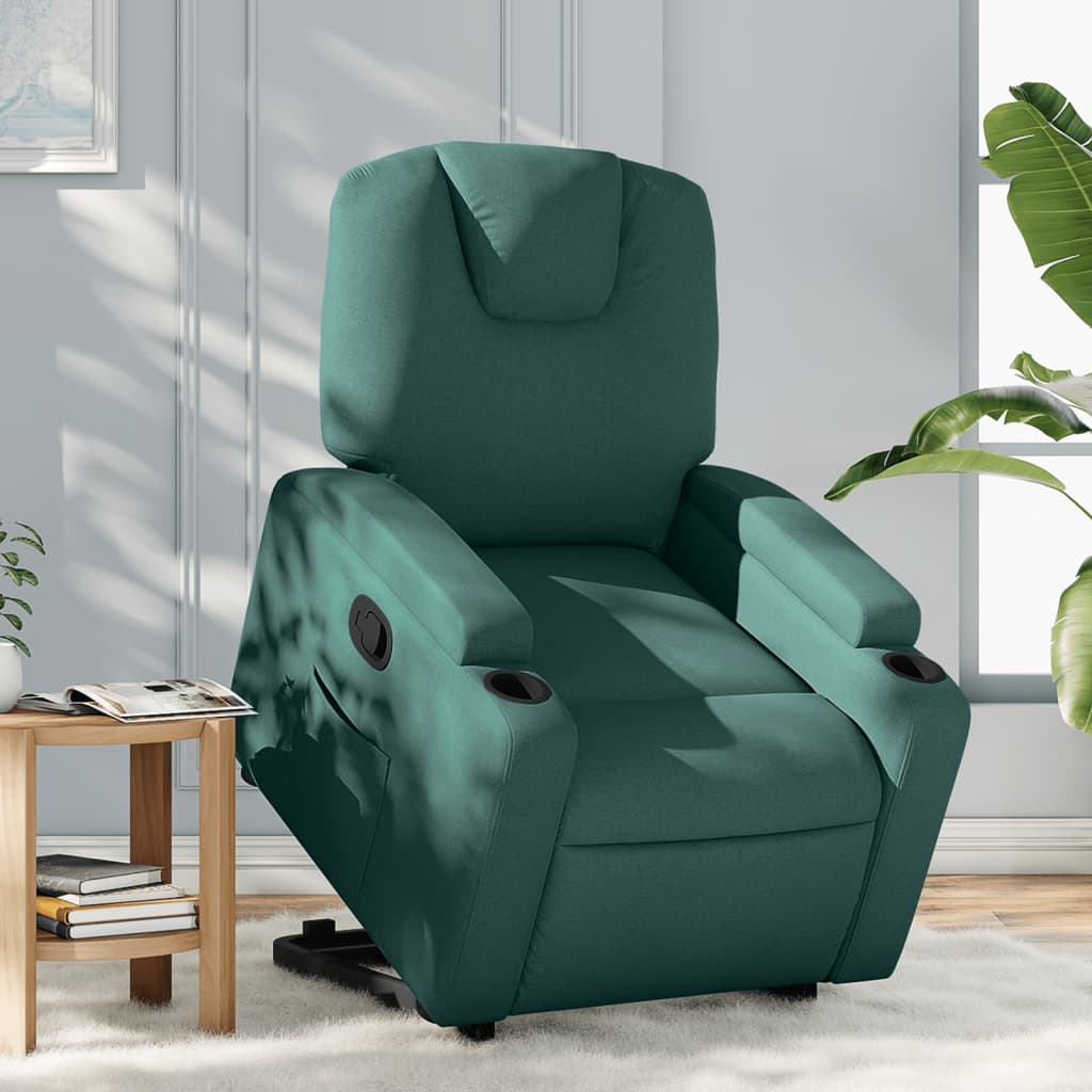 vidaXL Sillón reclinable elevable tela verde oscuro