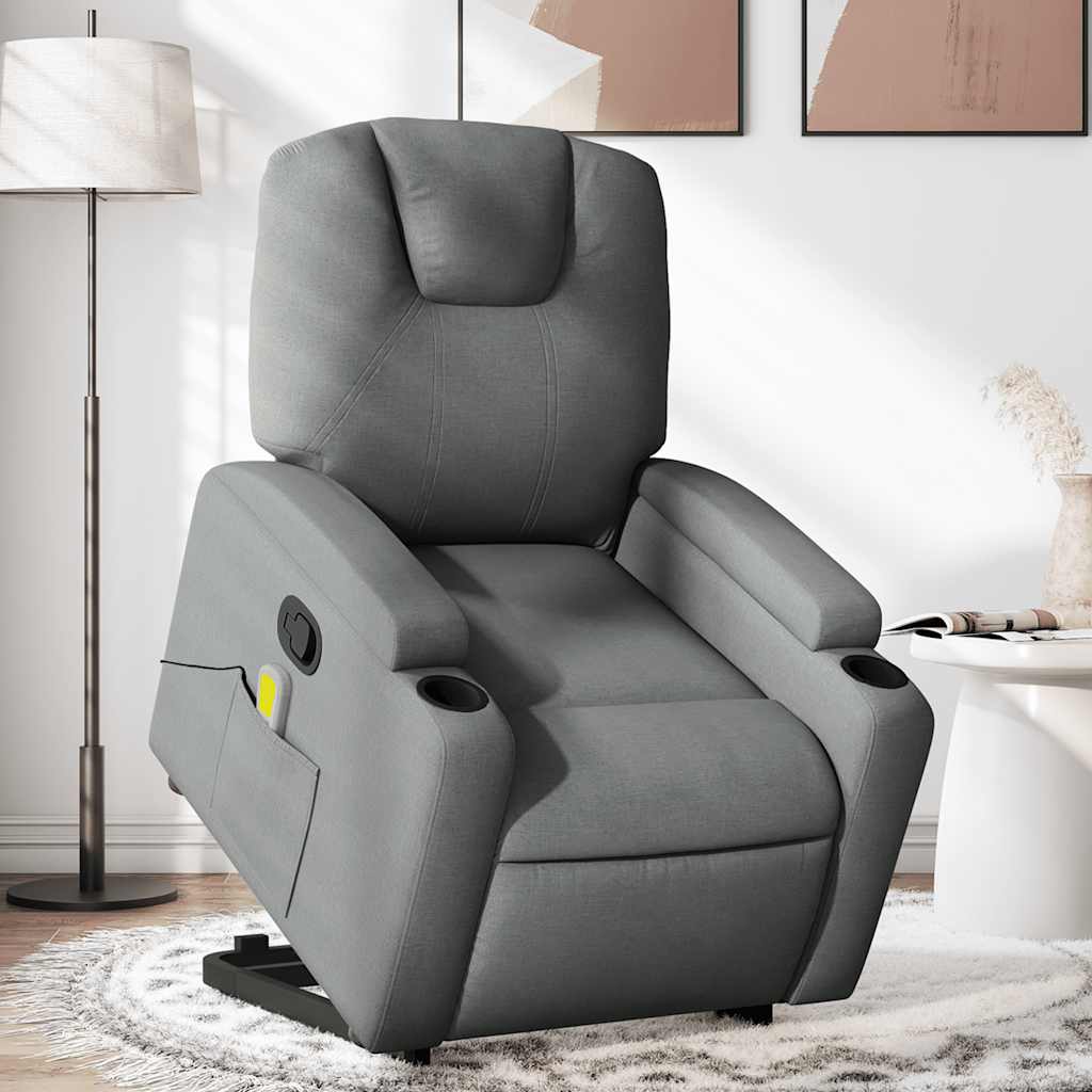vidaXL Silla de masaje reclinable de pie de tela gris oscuro