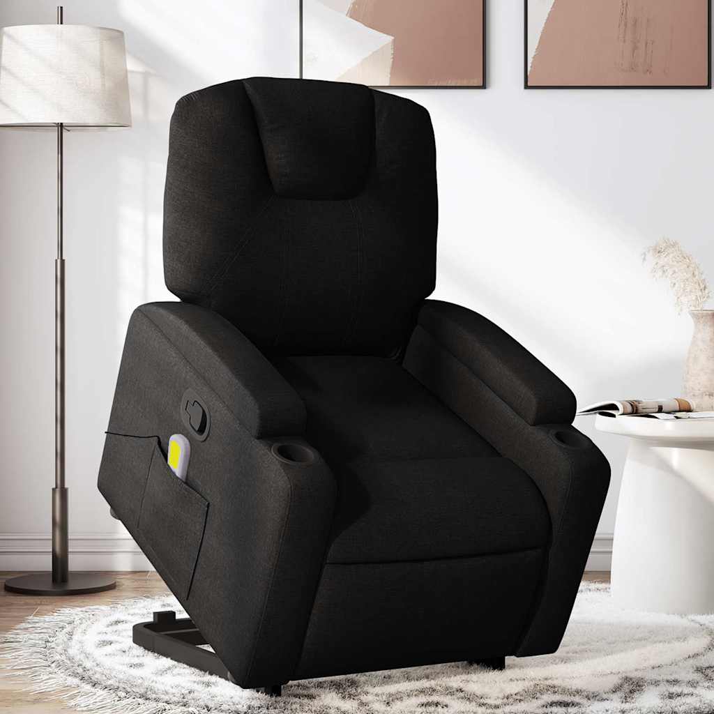 vidaXL Sillón reclinable de masaje elevable tela negro