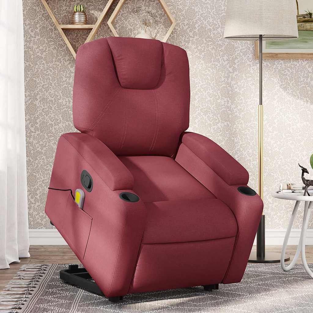 vidaXL Sillón reclinable de masaje elevable tela rojo tinto