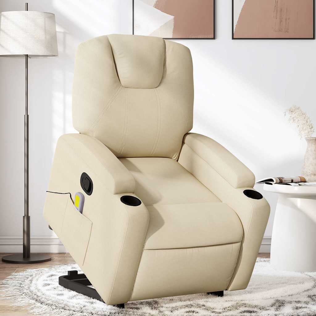vidaXL Silla de masaje reclinable de pie de tela color crema