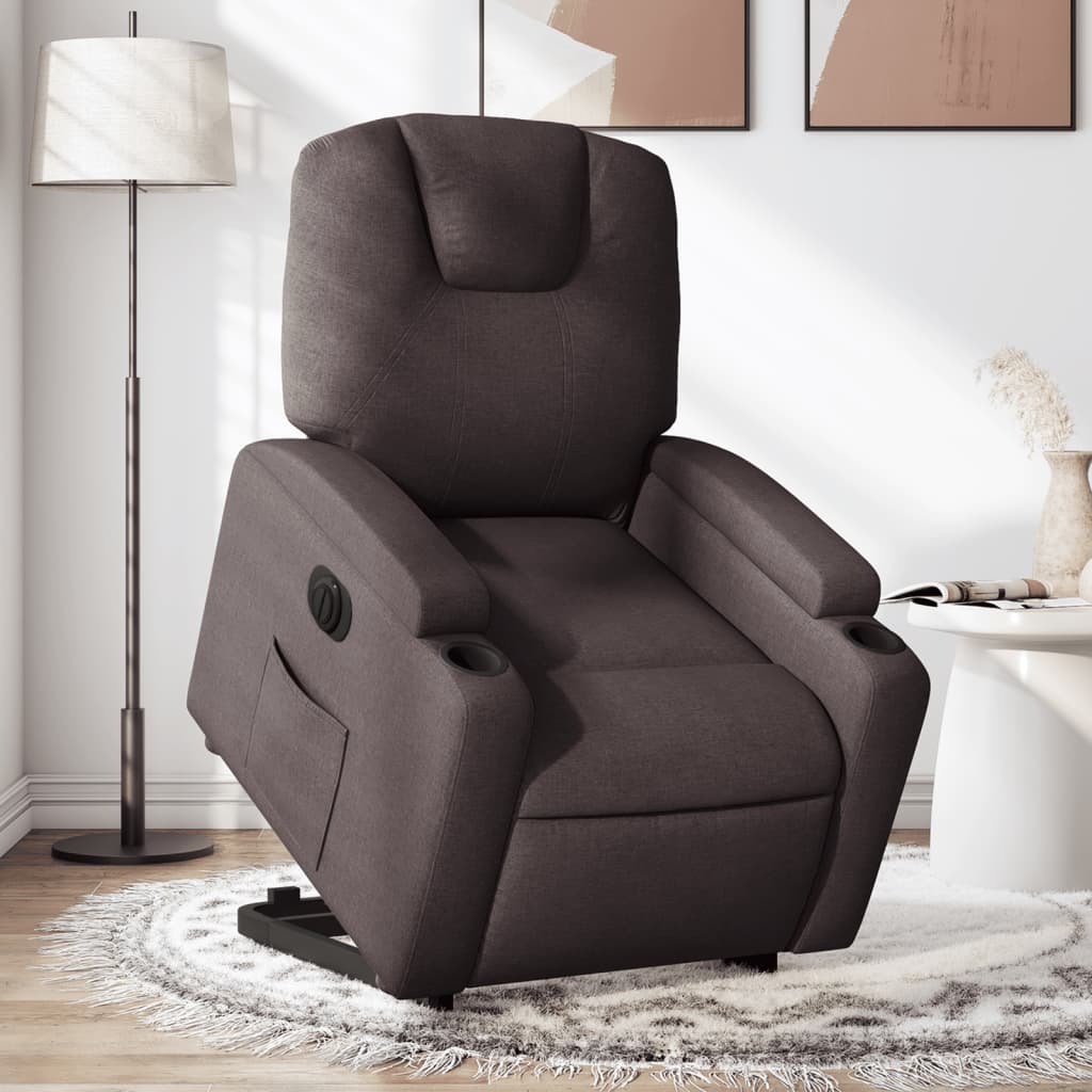vidaXL Sillón eléctrico reclinable elevable de tela marrón oscuro