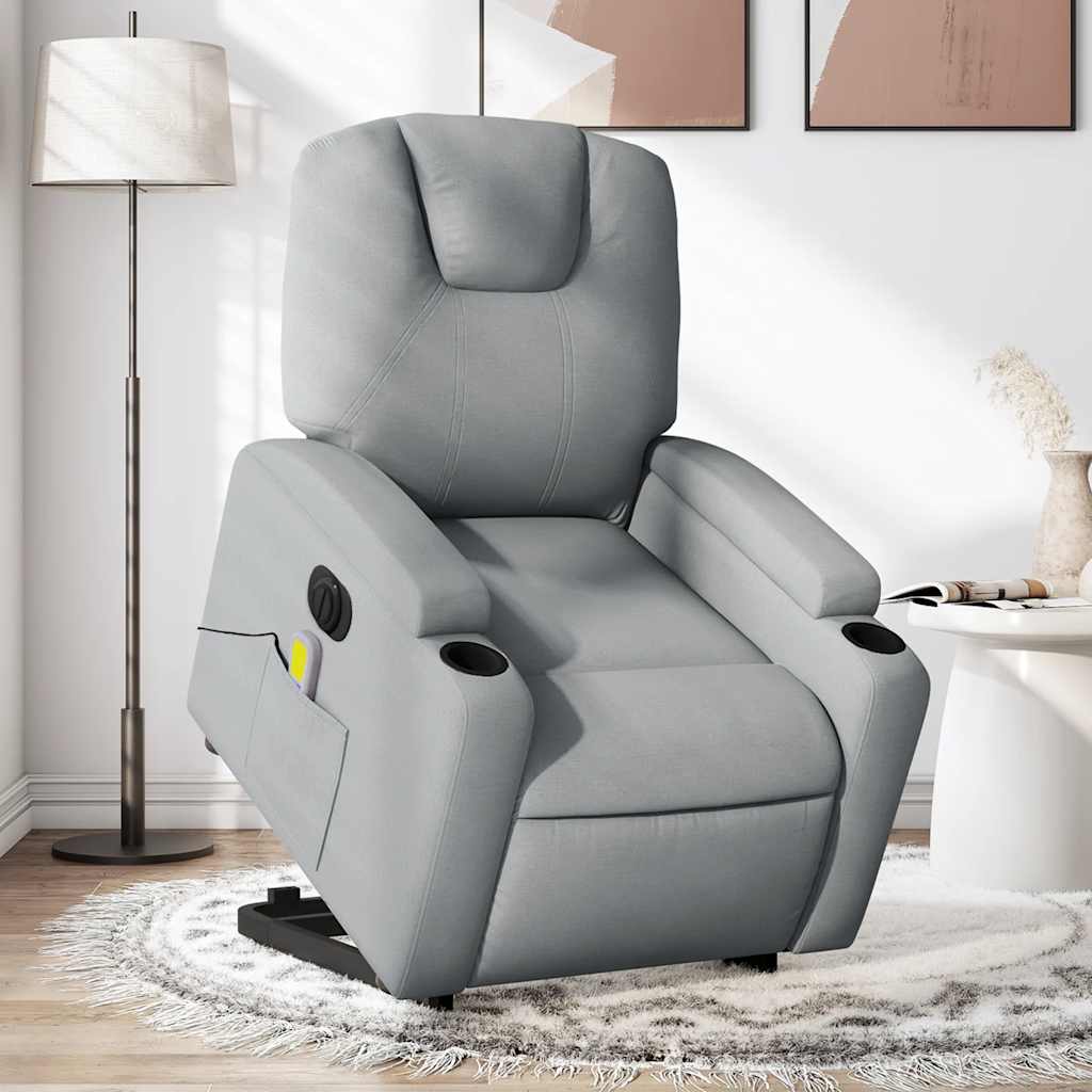 vidaXL Sillón de masaje eléctrico reclinable elevable tela gris claro