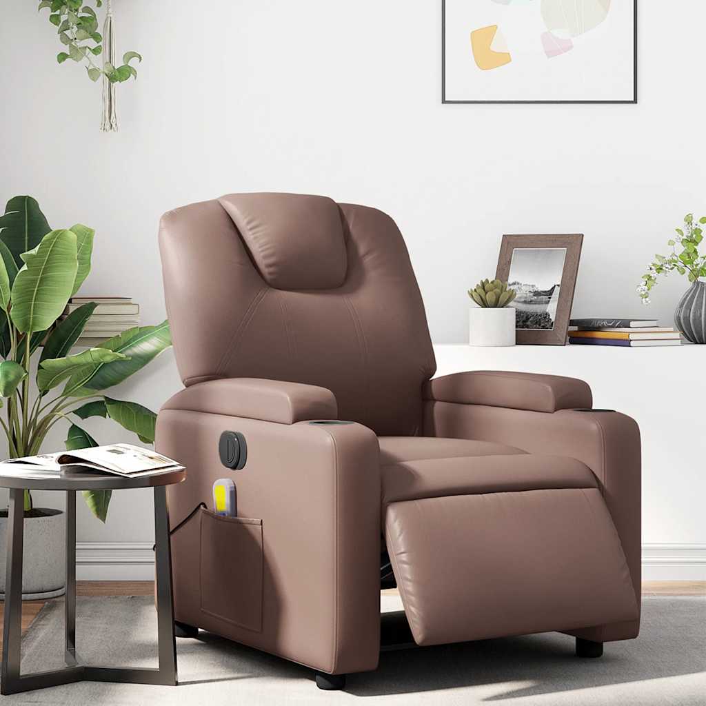 vidaXL Sillón de masaje reclinable eléctrico cuero sintético marrón