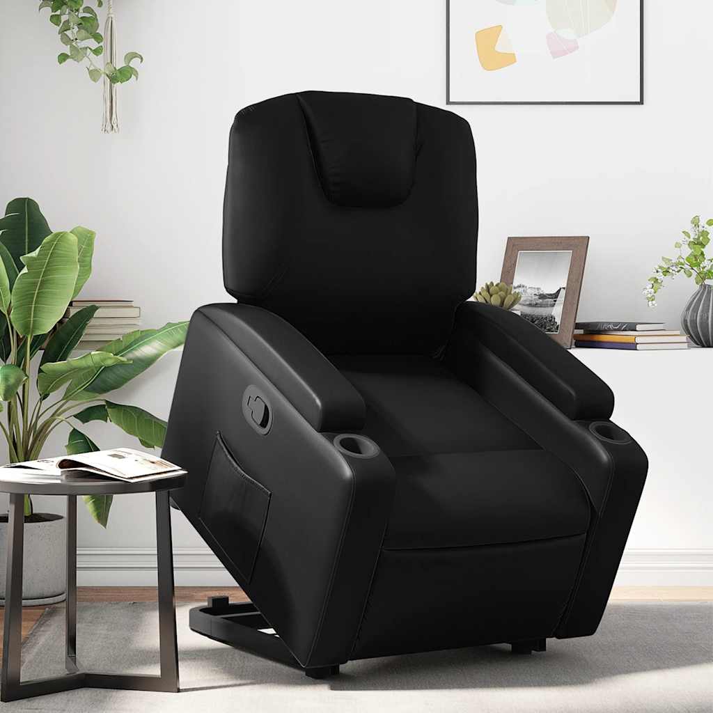 vidaXL Sillón reclinable elevable cuero artificial negro