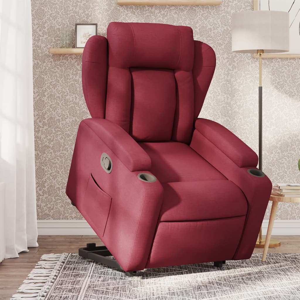 vidaXL Sillón reclinable elevable tela rojo tinto