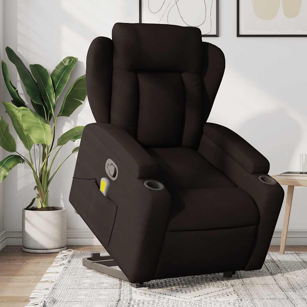 vidaXL Silla de masaje reclinable de pie de tela marrón oscuro