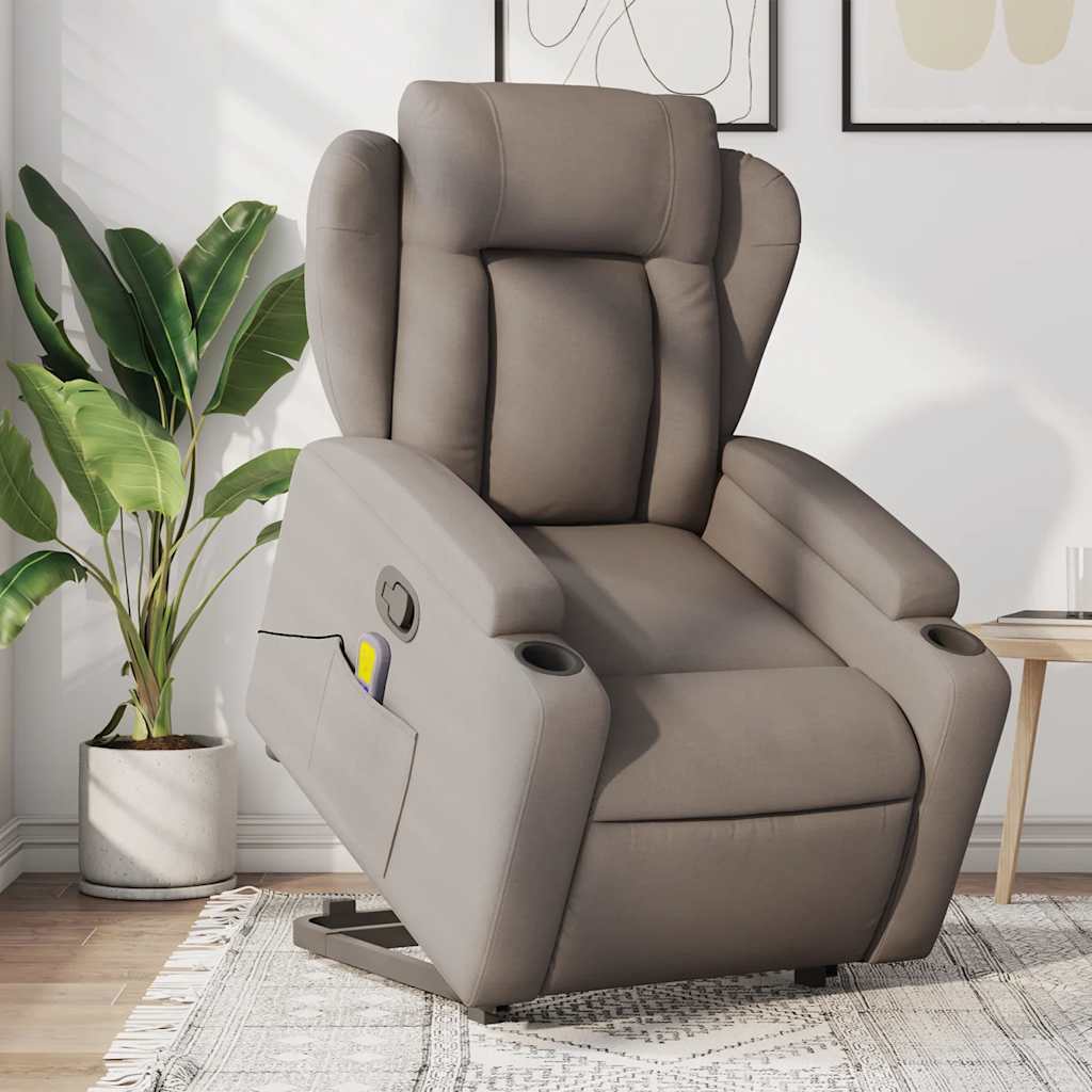 vidaXL Sillón reclinable de masaje elevable tela gris taupé