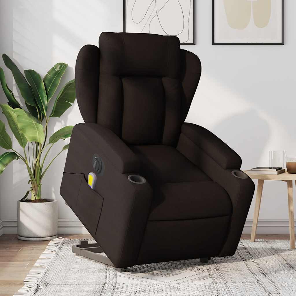 vidaXL Sillón masaje eléctrico reclinable elevable tela marrón oscuro