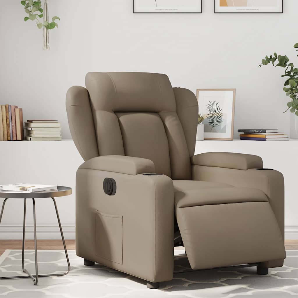 vidaXL Sillón reclinable eléctrico de cuero sintético color capuchino
