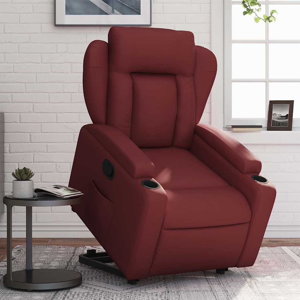 vidaXL Sillón reclinable elevable cuero artificial rojo tinto